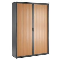 Armoire haute à rideaux démontables décor bois Largeurs spécifiques 200 x 140 cm anthracite-merisier_0
