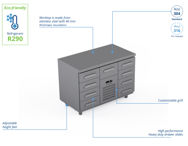 Comptoir réfrigéré en acier inoxydable - 1200 × 660 × 900 mm - CST-12-404_0