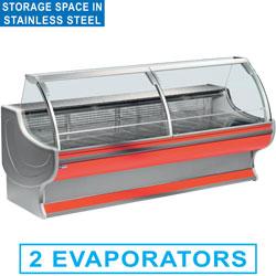Comptoir vitrine réfrigéré à vitre bombée avec réserve - LS25/B1 - verre trempé et plan de travail en granit_0