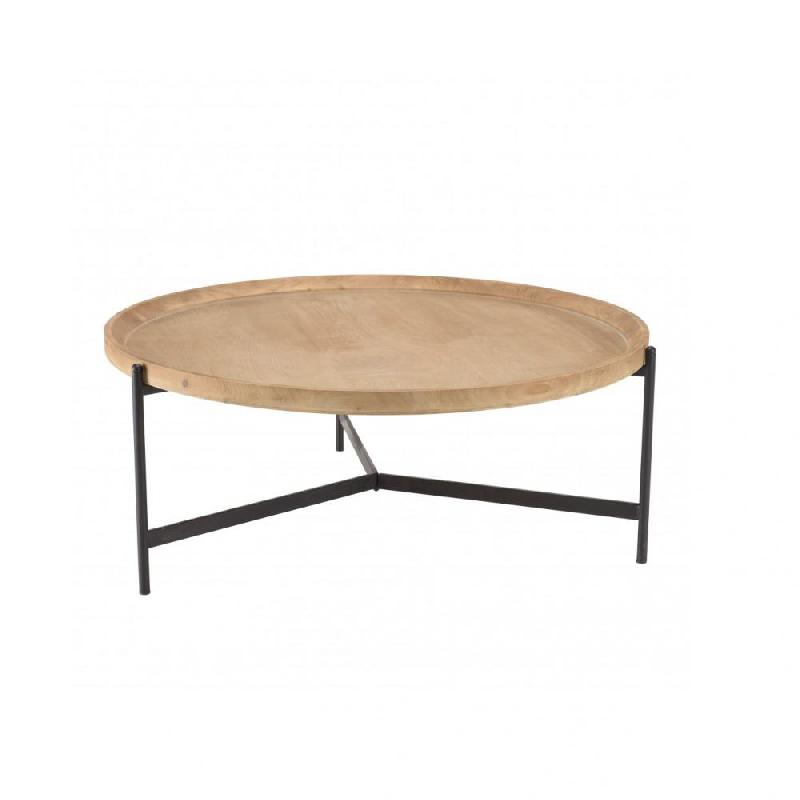 CORVIE - Table basse ronde 100x100 avec plateau naturel en MDF plaqué sapin et piètement en métal noir_0
