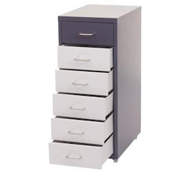 Décoshop26 - Caisson à tiroirs sur roulettes rangement bureau 6 tiroirs 69x28x41cm en acier gris foncé blanc noir gris foncé 04_0004355 - blanc 30_0