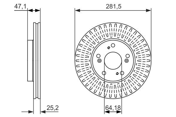 Disque de frein ventilé Bosch 0986479781 - boîte de 2 disques - 5 trous - épaisseur 25 mm_0