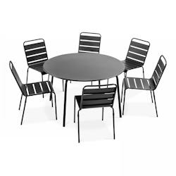 Oviala Business Ensemble table de terrasse ronde et 6 chaises en métal anthracite - Oviala - gris acier 105021_0
