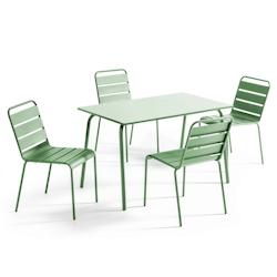 Oviala Business Ensemble table de terrasse en métal et 4 chaises vert cactus - vert métal 109223_0