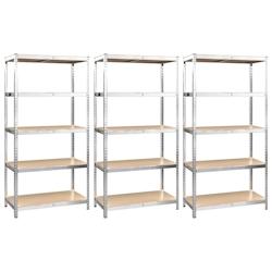 Helloshop26 - Étagères meubles rangement à 5 niveaux 3 pièces argenté acier et bois d'ingénierie Argent 02_0045763 - 3000220852660_0