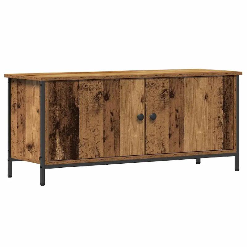 Helloshop26 - Meuble TV rectangulaire avec 2 portes et étagères style moderne 100 x 35 x 45 cm en bois ancien 02_0052430 - Bois massif 3000237415261_0