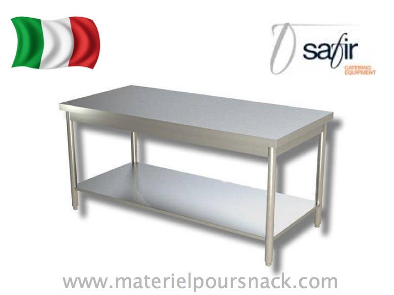 Table inox centrale avec étagère - Série 600 - Safir - Modèle SNTGT046 - Fabrication italienne - Disponible en plusieurs dimensions_0