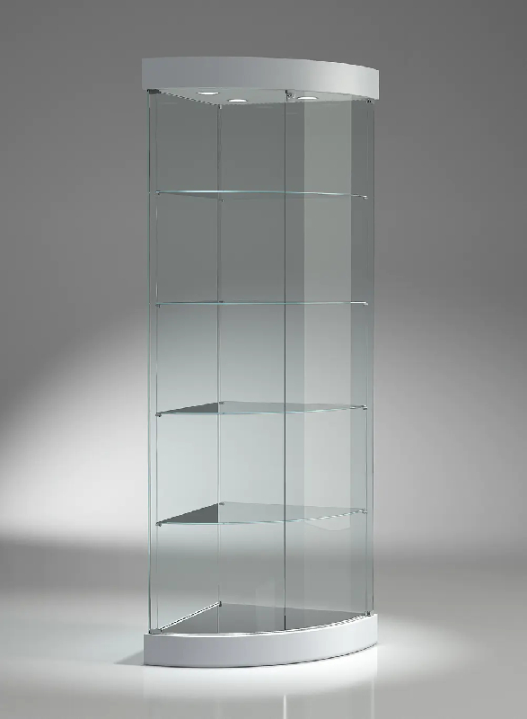 Vitrine d'exposition 209/ANVA - Cylindrique d'angle en verre trempé - Gris clair avec éclairage LED et base miroir_0