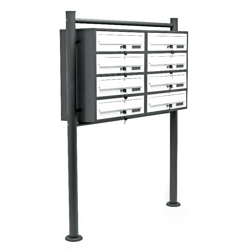 BLOC 8 BOITES LETTRES PIED SUPPORT 2X4 COMPARTIMENT SUPERPOSÉ ACIER GALVANISÉ ANTHRACITE ET BLANC 16_0000050_0