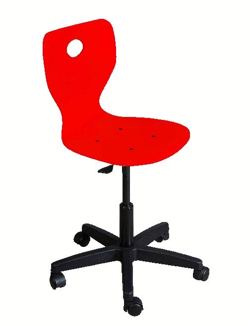 CHAISE INFORMATIQUE FIDJI PIÉTEMENT PLASTIQUE SUR ROULETTES COQUE BOIS LAQUÉ ROUGE_0