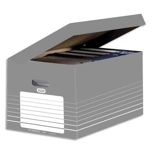 CONTENEUR CARTON ELBA H 28 X L 34,5 X P 45 CM, OUVERTURE SUR LE DESSUS. MONTAGE AUTOMATIQUE. COLORIS GRIS. - LOT DE 4