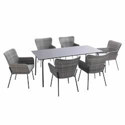 Oviala Business Ensemble table de jardin et 6 chaises avec accoudoirs en résine - gris acier 109431_0