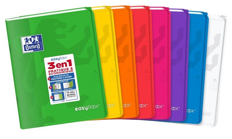 Oxford Lot de 10 Cahier EasyBook piqué 17x22, 48p./24 feuilles 90g/m², quadrillé 5x5 + marge, coloris assortis (10) - 3020120222813_0