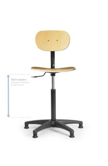 Siège d'atelier en bois avec dossier fixe - Réf : boisfixvmp - Réglable en hauteur de 48 à 68 cm_0