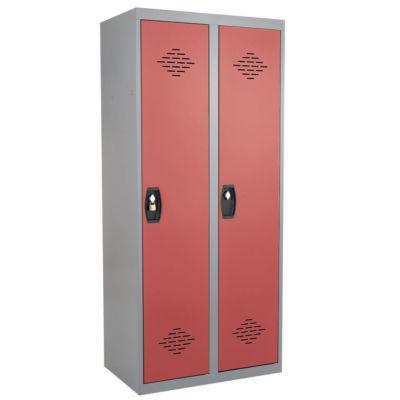 Vestiaires monobloc Confort Industrie salissante 2 cases, toit plat, gris / rouge_0