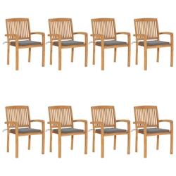 VidaXL Chaises De Jardin Empilables Avec Coussins Lot De 8 Teck Solide - gris 3073241_0