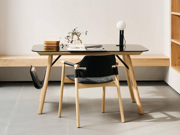 Bureau individuel Suite - plateau verre fumé - pieds bois massif - 140x75 cm - Fabriqué en Italie_0