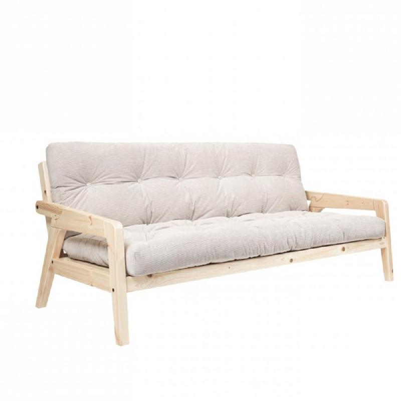 CANAPÉ CONVERTIBLE FUTON GRAB PIN NATUREL COLORIS IVOIRE COUCHAGE 130 CM._0