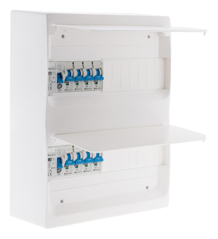 Coffret T1/T2 26 modules Blanc équpé de 8 disjoncteurs et 2 inter. Diff. Livré avec accessoires - Zenitech_0