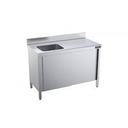 Distform Table de chef Inox avec portes coulissantes et bac à gauche Gamme 600 Acier inoxydable21600x600 1400x600xmm - 641094427344_0
