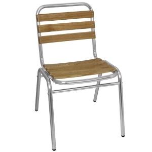 Lot de 4 chaises bistro Bolero en frêne et aluminium - Intérieur/extérieur - Empilables jusqu’à 8_0