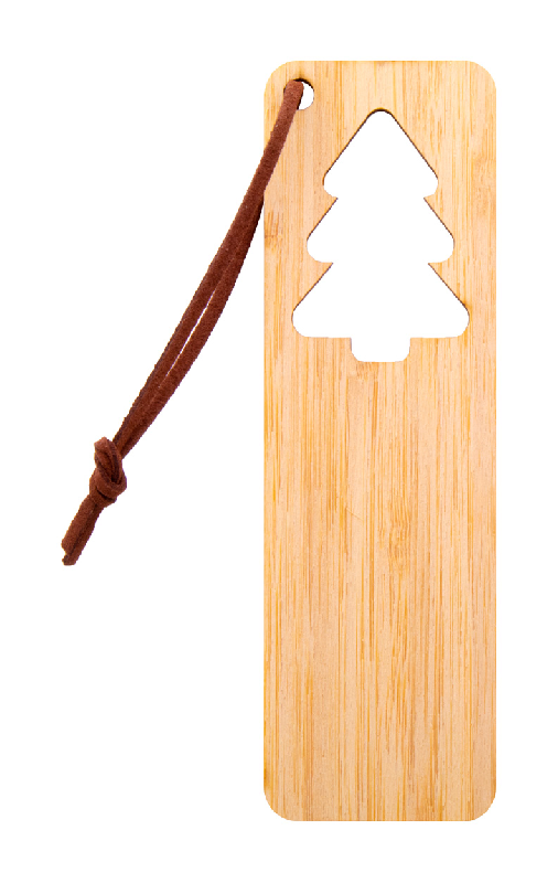 Marque-page de Noël en contreplaqué de bambou - Sapin de Noël avec motif découpé et cordon en PU_0