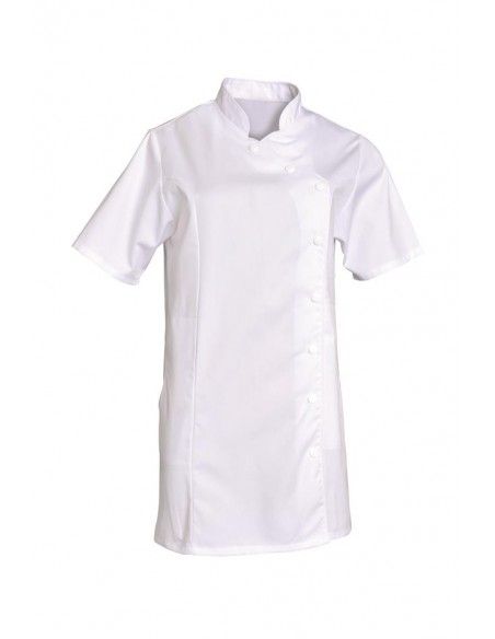 Noramc000 - Veste de cuisine SNV - Manches courtes - Poly/coton - Fermeture pression calotte blanche_0