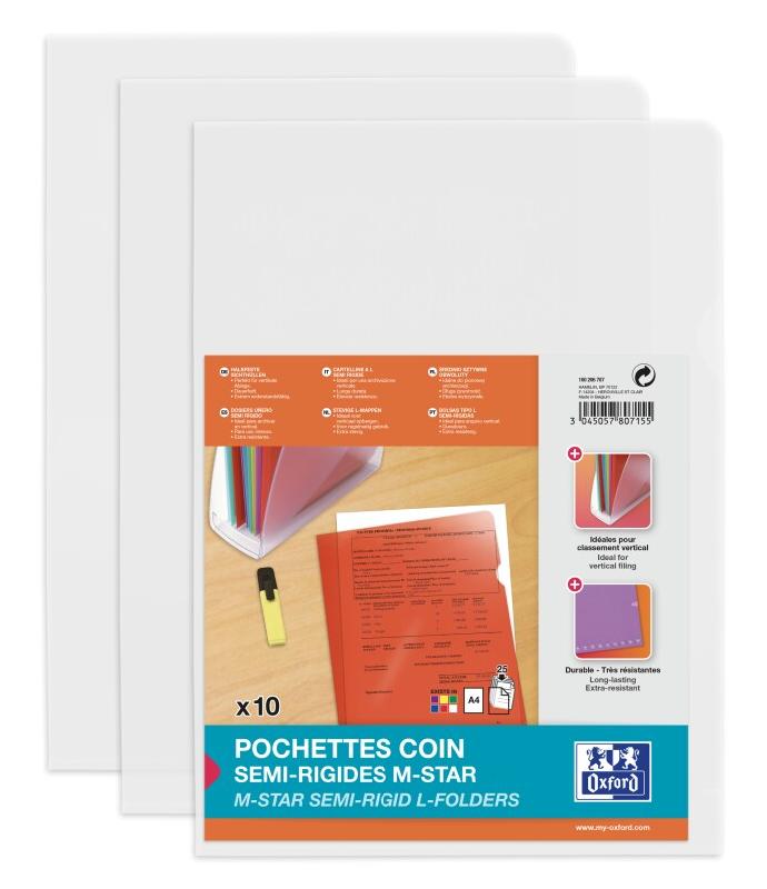OXFORD Lot de 10 Pochettes-Coin M Star A4 PVC Lisse Epaisseur 15/100ème Incolore - 3045057807155_0