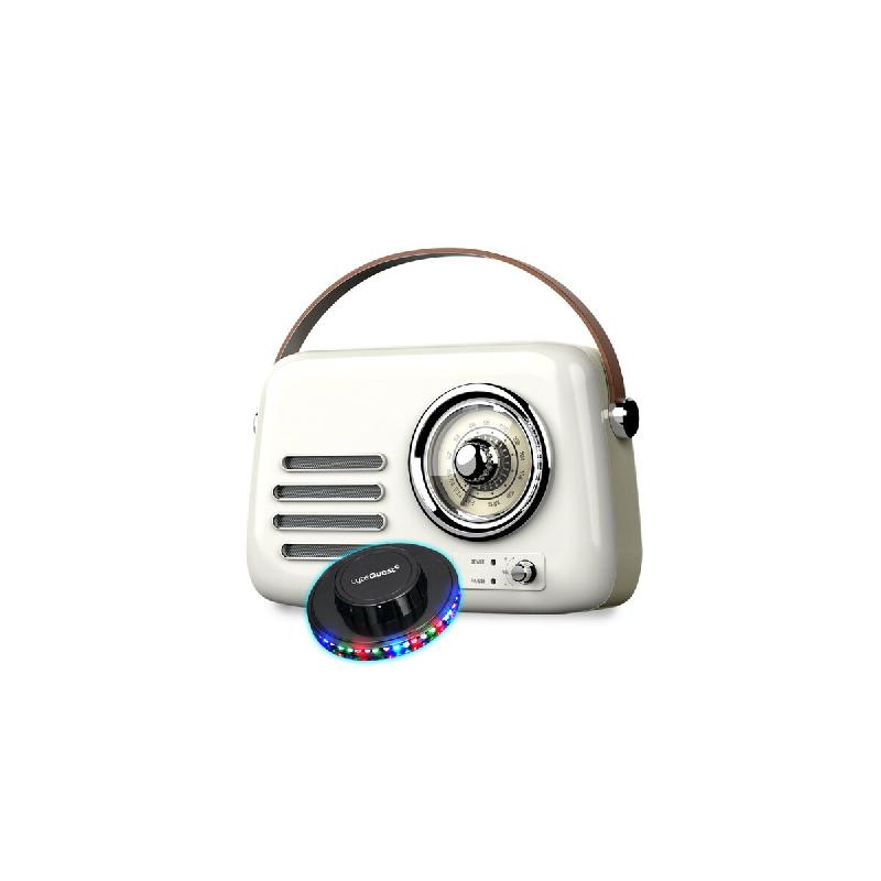 Radio Bluetooth FM vintage RETRO35 portable blanche batterie rechargeable Look Rétro, Entrée AUX-IN : 3,5 mm, Jeu de lumière LED - 3666638032638_0
