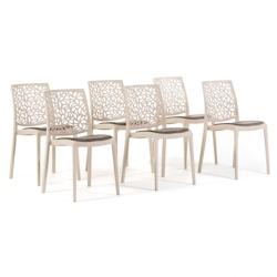 RATTATAN Lot de 6 chaises en polypropylène avec coussin, empilables, design moderne pour cuisine, salle à manger, bar ou restaurant – Anna – Cr_0