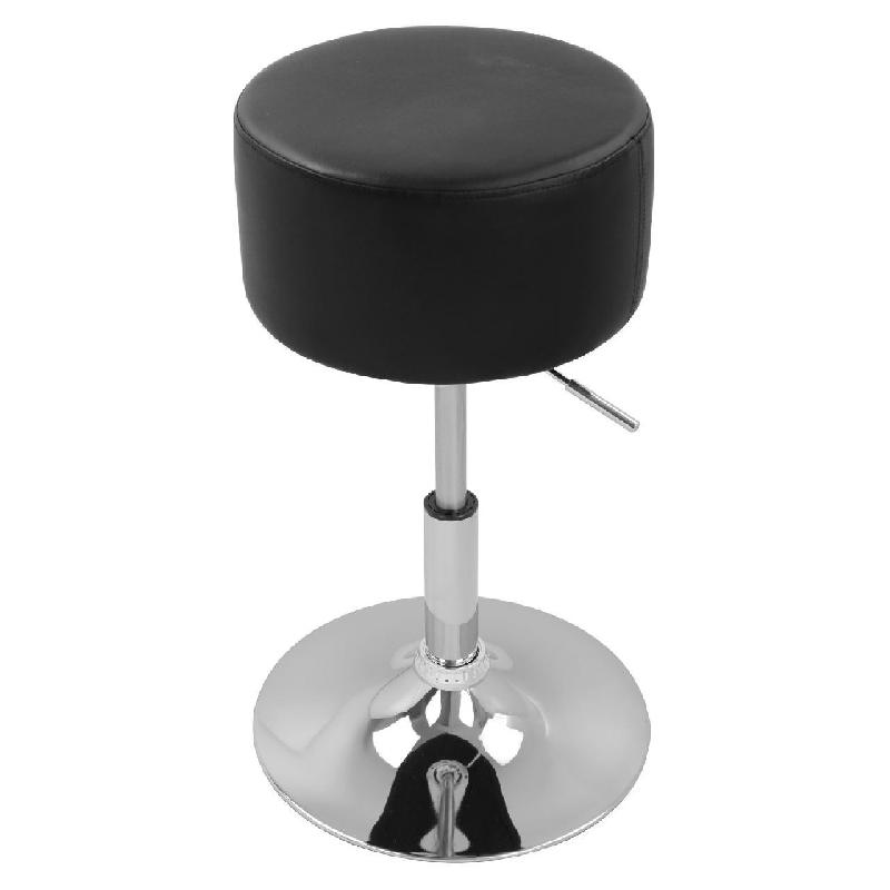 Tabouret en cuir artificiel - structure en métal chromé noir - réglable en hauteur - 19_0000250_0