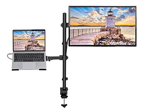 MANHATTAN 462136 - Support de bureau ergonomique pour écran 13-32'' et ordinateur portable 10-18'' avec bras réglable et étagère_0