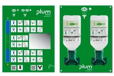 137641W - Support mural avec 2 bouteilles rince-œil de 500 ml - solution saline stérile selon EN 15154-4_0