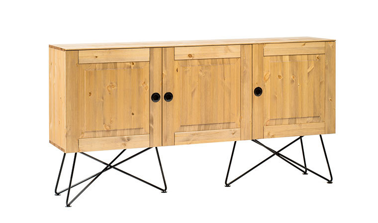 Buffet design en bois massif avec pieds en acier noir - 3 portes, 6 casiers - Collection Lunar_0