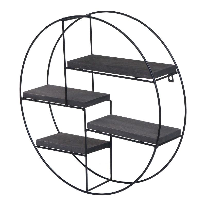 Décoshop26 - Étagère murale suspendue 4 niveaux en métal et bois design industriel 45x45x11 cm gris foncé 04_0008661 - métal 3000262666799_0