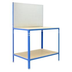 PROREGAL Etabli BUFALLO LIGHT avec paroi perforée & 2 niveaux | HxLxP 144,5x90x60cm | Capacité de charge 220kg | Bleu/Galvanisé - bleu acier RS128-02_0