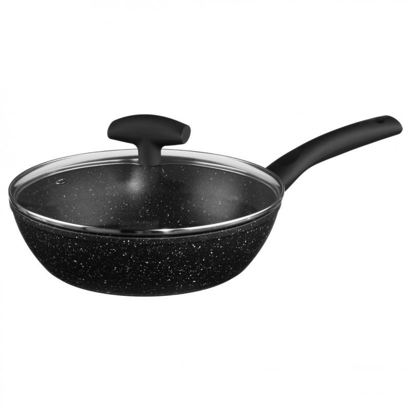 Sauteuse en aluminium forgé avec couvercle 24 cm - Revêtement en pierre - Paris Prix - Noir_0