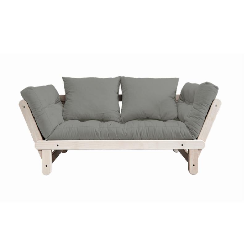 BANQUETTE MÉRIDIENNE FUTON BEAT PIN NATUREL TISSU GRAY COUCHAGE 75*200 CM._0