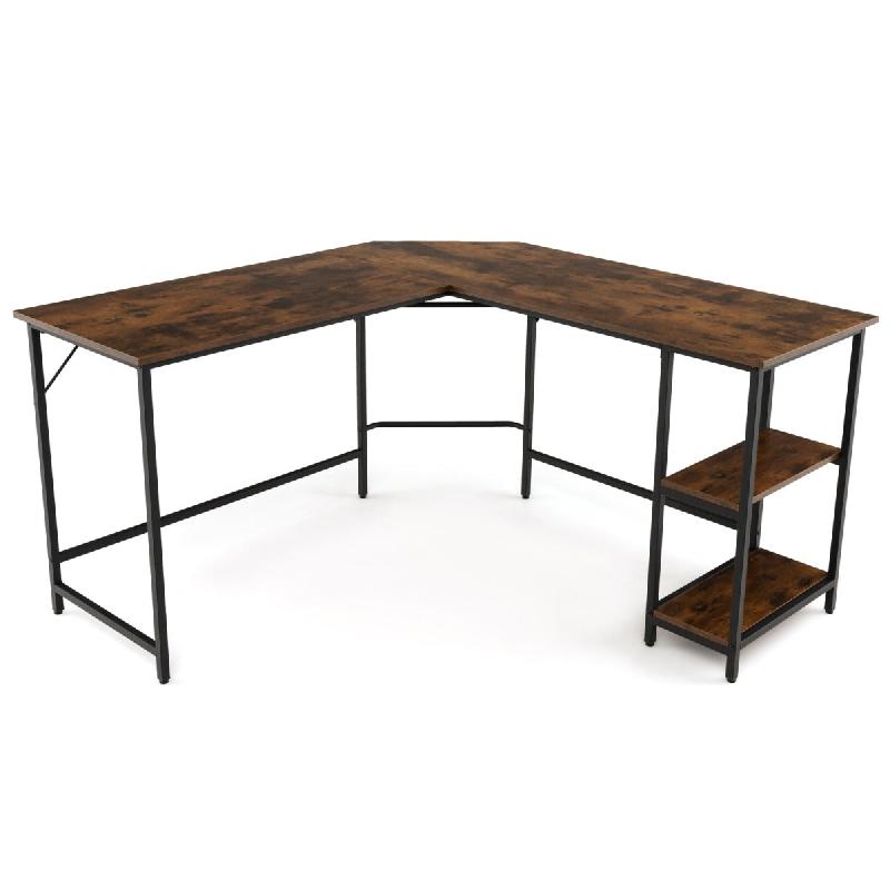 BUREAU INFORMATIQUE EN FORME DE L 138 CM BUREAU D\'ANGLE BUREAU D\'ÉTUDE AVEC STRUCTURE EN ACIER AU CARBONE MARRON RUSTIQUE 20_0008011_0