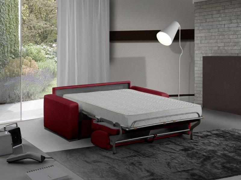 CANAPÉ LIT 3 PLACES MASTER CONVERTIBLE EXPRESS 140 CM CUIR BORDEAUX MATELAS 18 CM INCLUS_0