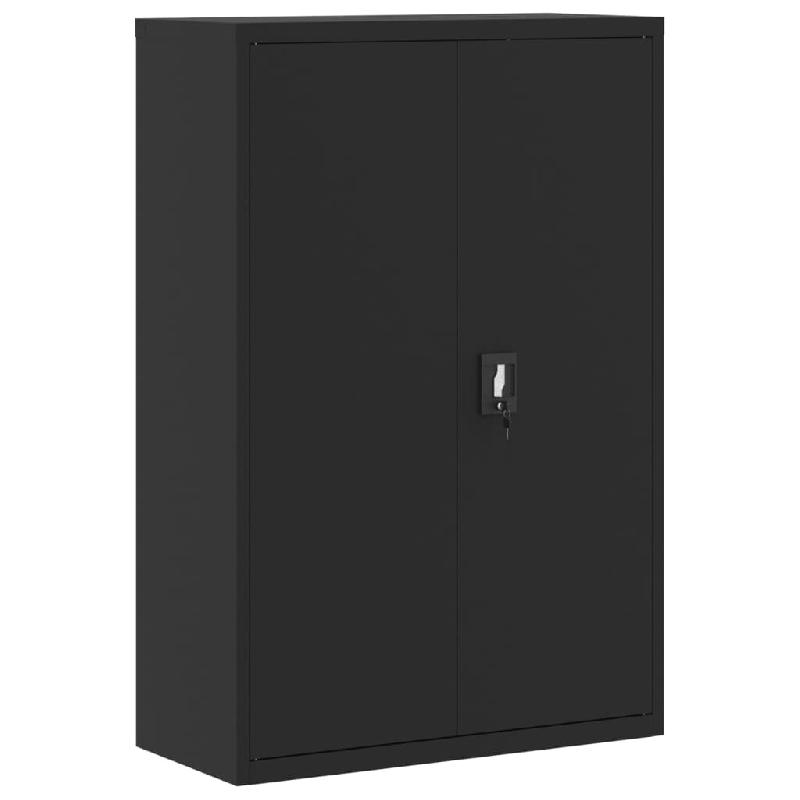 Décoshop26 - Caissons à tiroirs meuble de bureau avec 3 étagères réglables portes verrouillables 90 x 40 x 140 cm acier noir DEC024590 - noir aci_0