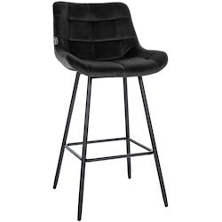 Décoshop26 - Tabouret de bar x1 avec repose-pieds revêtement en velours noir piètement à quatre pieds en métal noir 10_0005466 - noir 3000252660356_0