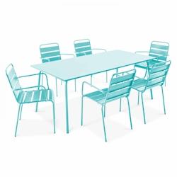 Oviala Business Ensemble table de terrasse et 6 fauteuils en métal turquoise - Oviala - bleu acier 109247_0