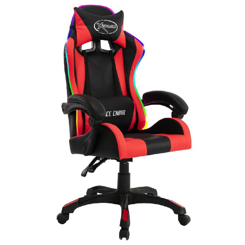 Helloshop26 - Chaise fauteuil siège pivotante de bureau informatique étude de jeux vidéo avec LED RVB et similicuir multicolore 02_0024214 - polyes_0