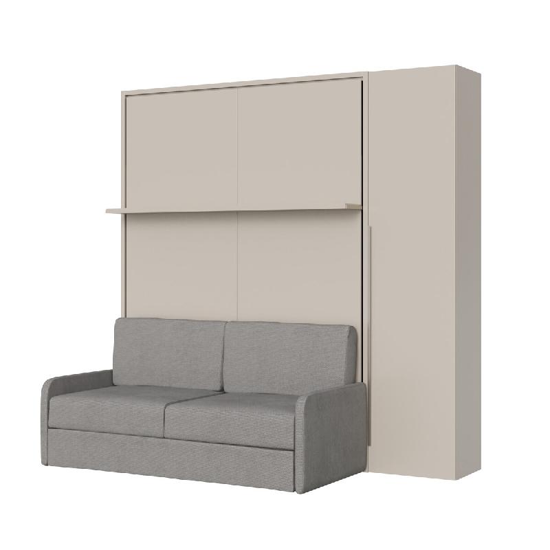 Itamoby Lit Double Vertical Escamotable Versia Sofà 160 Avec Canapé, Étagère Et Armoire 1 Porte Droite Argilla - beige 8050598909010_0