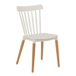 Kosmi Chaise style scandinave à barreaux modèle POP - Coque en résine blanche et pieds en bois naturel - blanc 3760301690672_0