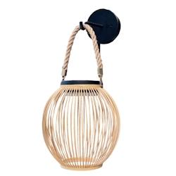 Lumisky Applique murale sans fil solaire LED SUNNY SMALL ROUND en bambou style bohème ISALINE H40cm - marron 3666162008840_0