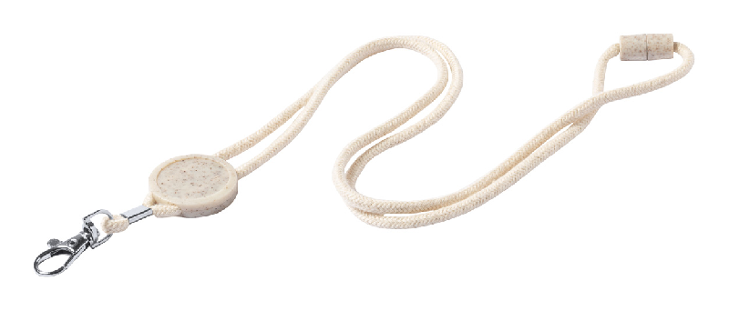 Tour de cou en coton - boucle de sécurité, mousqueton en métal et badge écologique en paille de blé - idéal pour le doming_0