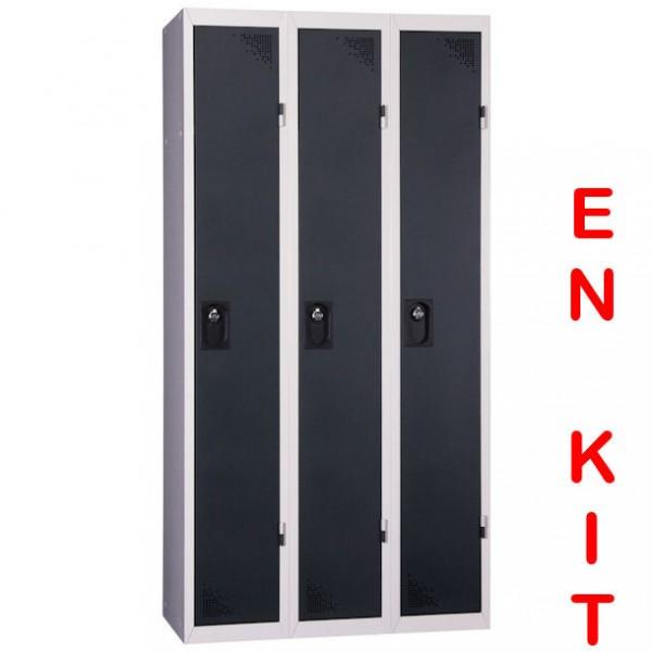 Vestiaire industrie propre - 3 cases - livré démonté - Anthracite - Marque Rolléco_0