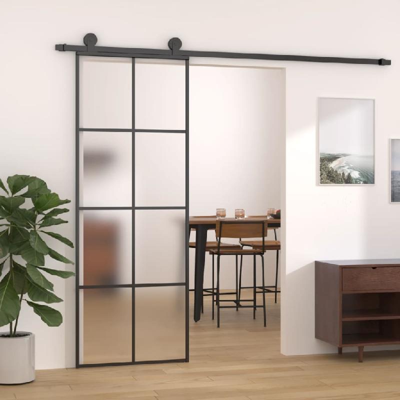 Vidaxl porte coulissante verre esg dépoli et aluminium 76x205 cm noir 151667_0